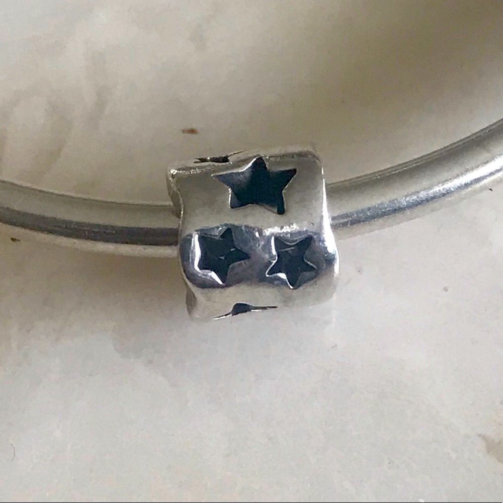 Pandora Sterling Silver Solid Bangle & 6 Charms - Picture 7 of 8